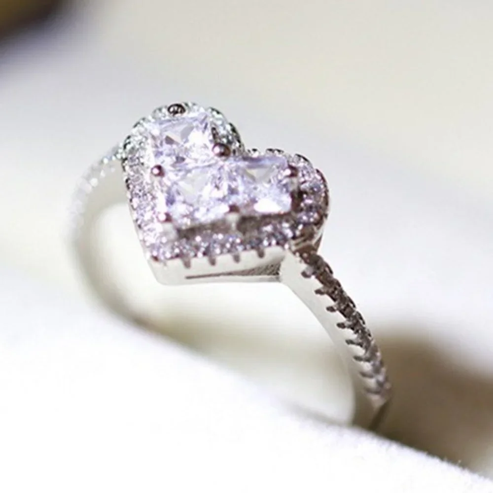 🔥 Shining 3A CZ Love Heart Shaped Bridal Rings for Women, HA4421-6